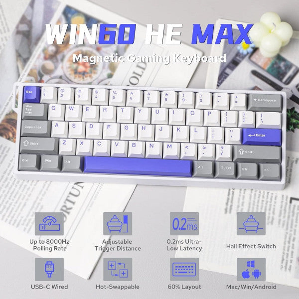 AULA WIN60 HE MAX Grey&White&Blue (Magnetic Switch) AULA WIN60 HE MAX Grey&White&Blue (Magnetic Switch)